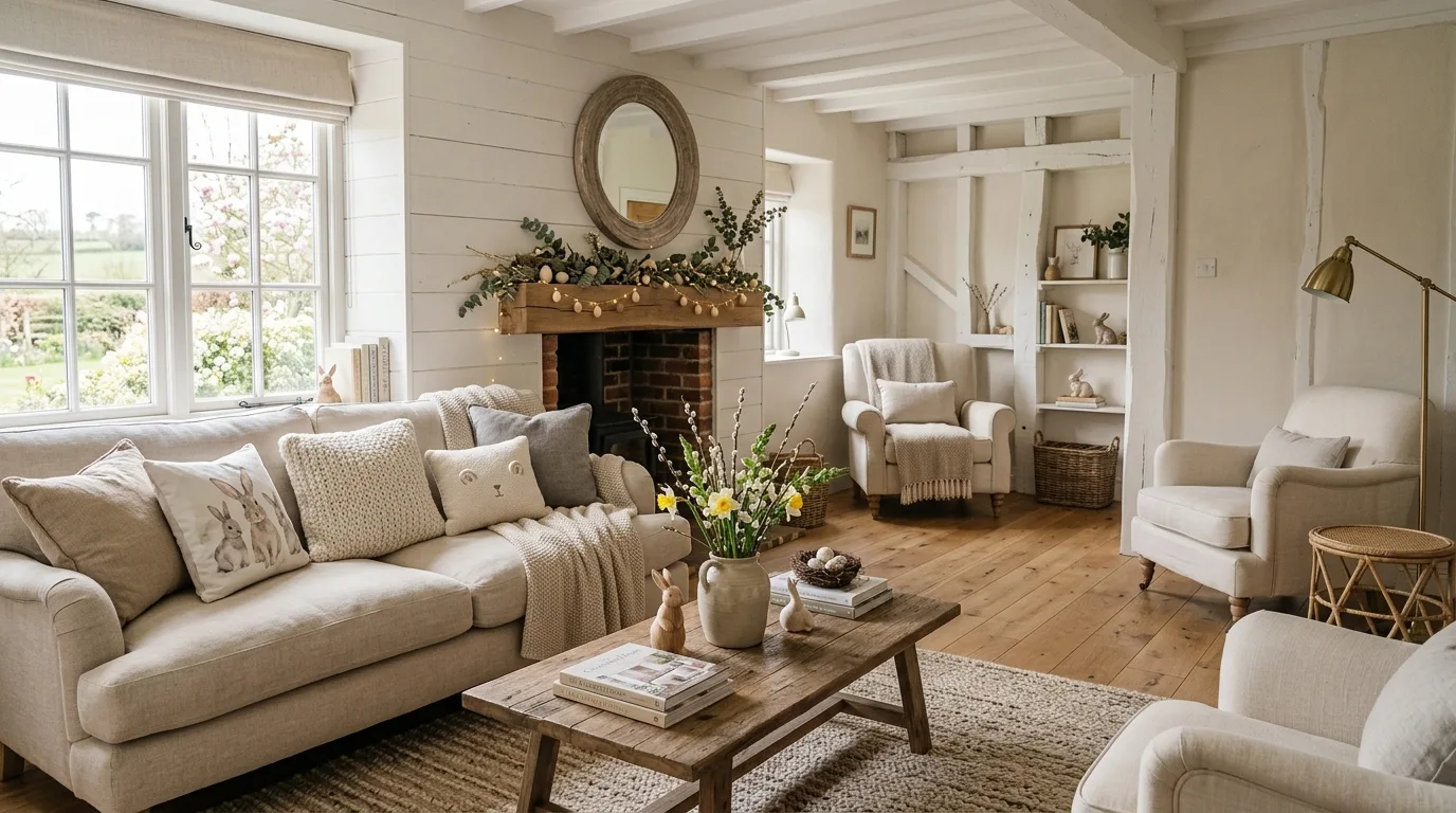Neutral Tone Easter Living Room for 10 farmhouse easter decor ideas you'll love